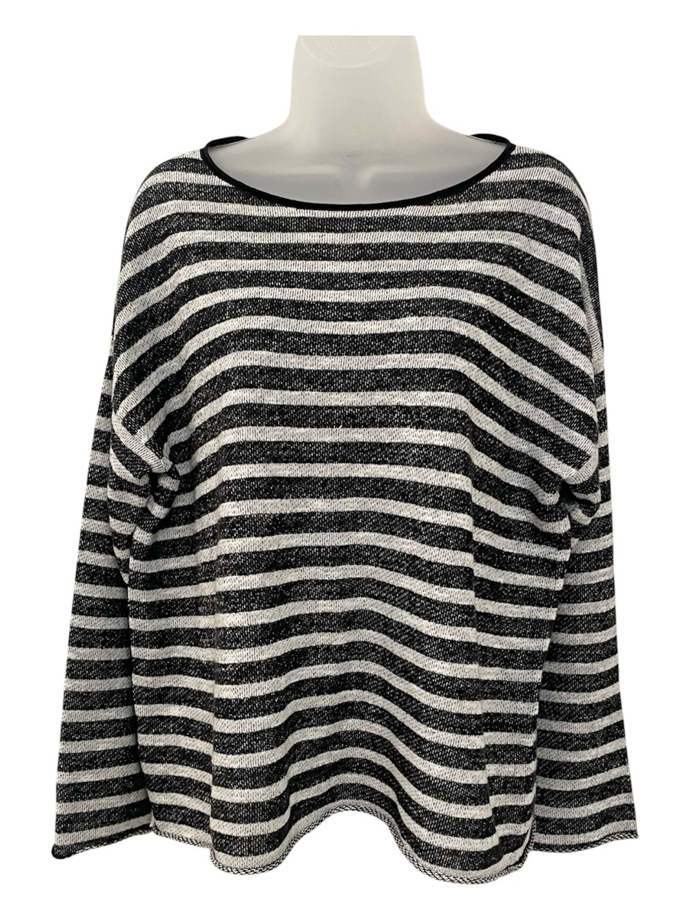 Eileen Fisher Organic Linen & Cotton Striped Bateau Neck Reversible Sweater